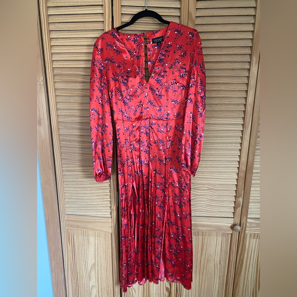 Topshop satin polyester long sleeve maxi dress